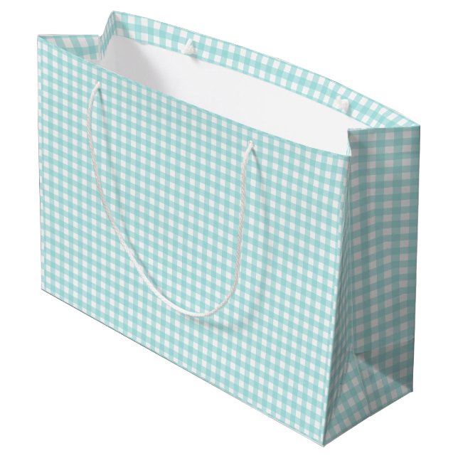 Grand Sac Cadeau Faye et Lauren Papier Gingham Bleu Aqua (Dos Angle)