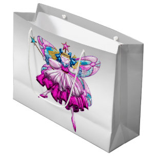 Grand Sac Cadeau Fée mignonne sur l'argent