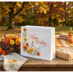 Grand Sac Cadeau Felicitations Anniversaire Soucis Jaune Orange Aqu