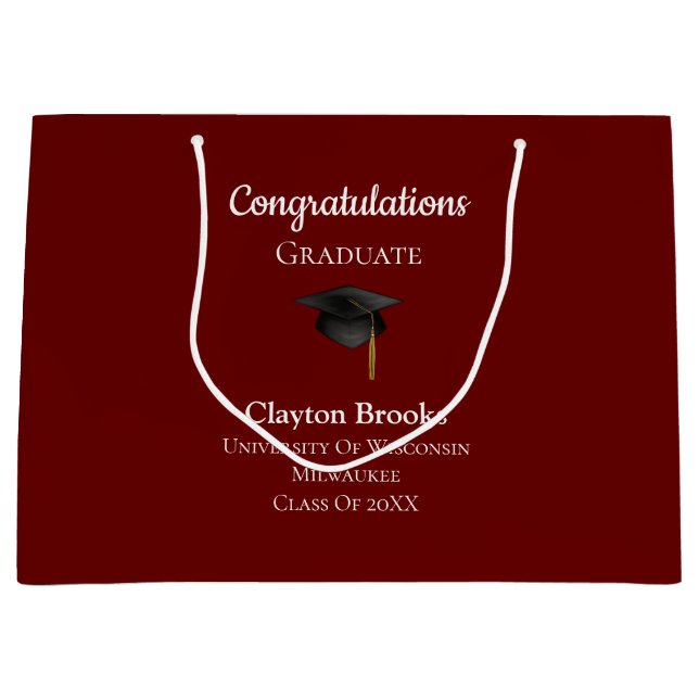 Grand Sac Cadeau Félicitations Diplômé Avec Casquette (Devant)