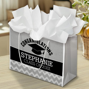 Grand Sac Cadeau Félicitations Diplômé - Silver Black Graduation