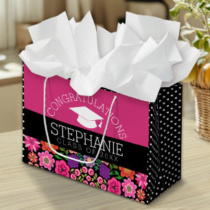 Grand Sac Cadeau Félicitations Diplômée Fleurs Filles Diplômée