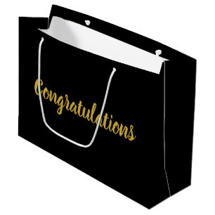 Grand Sac Cadeau Félicitations Gold Script Elegant Texte sur Noir