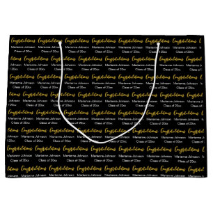 Grand Sac Cadeau Félicitations Nom du diplômé Noir Blanc Or