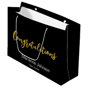 Grand Sac Cadeau Félicitations Or Noir Blanc Diplômé Nom