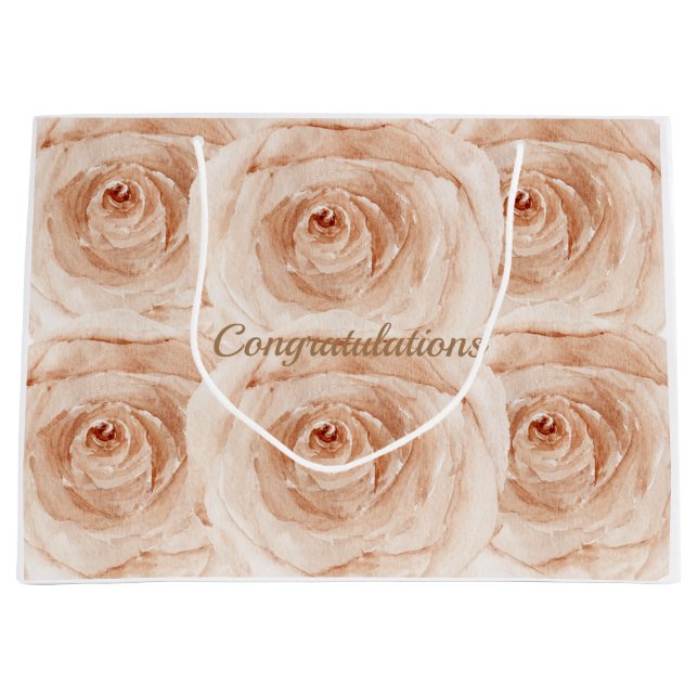 Grand Sac Cadeau Félicitations personnalisées roses aquarelle  (Devant)