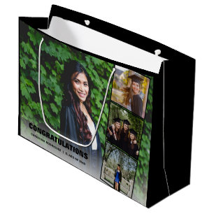 Grand Sac Cadeau Félicitations Photo Collage Black Graduation Day