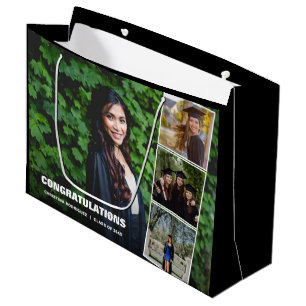 Grand Sac Cadeau Félicitations Photo Collage Black Graduation Day