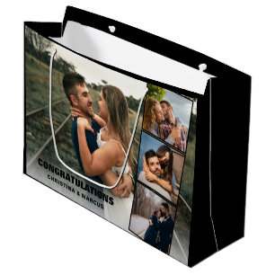 Grand Sac Cadeau Félicitations Photo Collage Mariage noir engageme