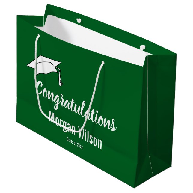 Grand Sac Cadeau Félicitations pour le Graduate Dark Green et White (Devant Angle)