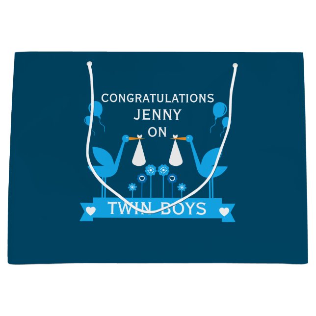 Grand Sac Cadeau Félicitations Stalk Delivery Twin Boy (Devant)