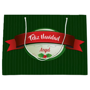 Grand Sac Cadeau Feliz Navidad Ribbon