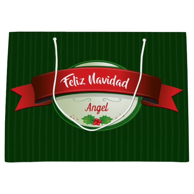 Grand Sac Cadeau Feliz Navidad Ribbon (Devant)