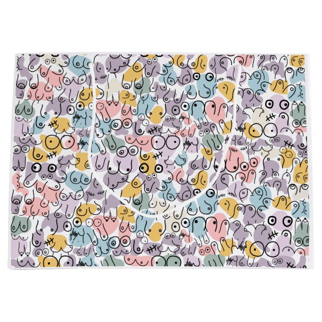 Grand Sac Cadeau femme au sein pastel (Devant)