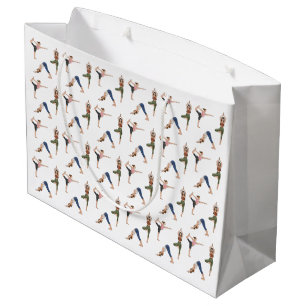 Grand Sac Cadeau Femmes faisant des postures de yoga Motif de trava