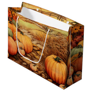 Grand Sac Cadeau Ferme citrouille automne récolte Thanksgiving