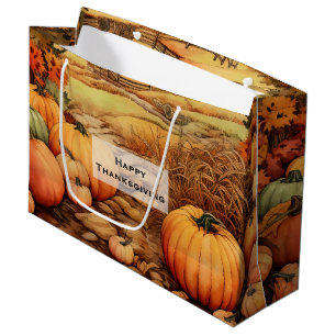 Grand Sac Cadeau Ferme citrouille automne récolte Thanksgiving