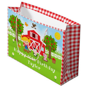 Grand Sac Cadeau Ferme Red Grange Blonde Coiffeuse fille Joyeux ann