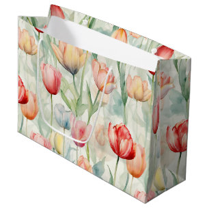 Grand Sac Cadeau Ferme Rouge Fleurs de tulipe jaune Anniversaire