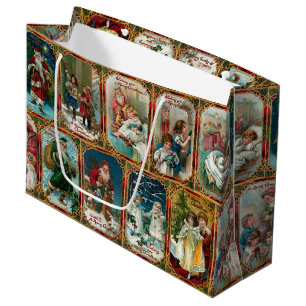 Grand Sac Cadeau Festif Colorful Ornate Victorian Cartes de Noël