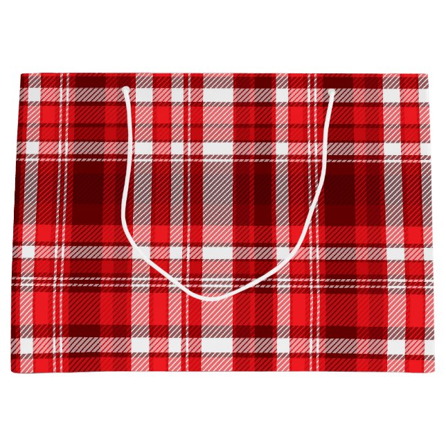 Grand Sac Cadeau Festif rouge et blanc plaid (Devant)