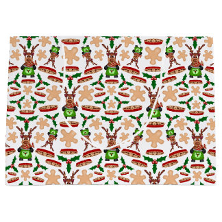 Grand Sac Cadeau Festif Vert Et Rouge Kasky Reindeer de Noël