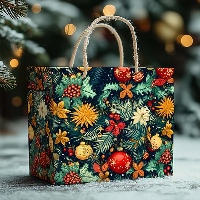 Grand Sac Cadeau Festive Christmas Ornaments with Name Area (Créateur téléchargé)