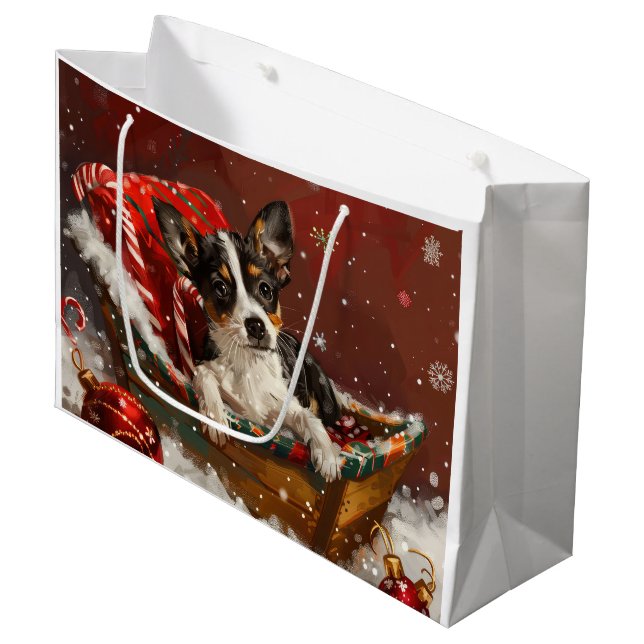 Grand Sac Cadeau Festive de Noël de chien de Rat Terrier (Devant Angle)