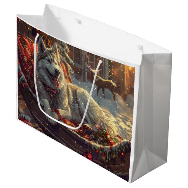 Grand Sac Cadeau Festive de Noël de chien laphund finlandais (Devant Angle)