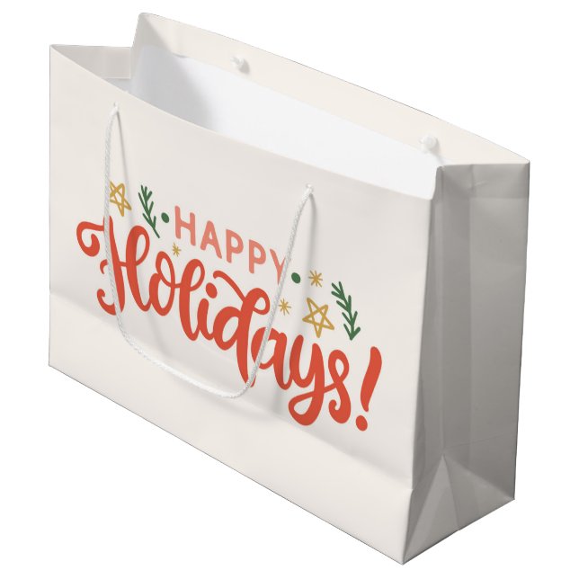 Grand Sac Cadeau Festive Happy Holidays Design (Devant Angle)