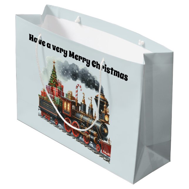 Grand Sac Cadeau Festive Joyeux train de Noël ajouter un texte (Dos Angle)