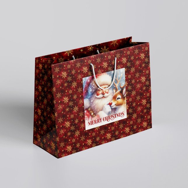 Grand Sac Cadeau Festive Santa Claus Red Nose Rudolph Gift Bag (Festive Santa Claus Red Nose Rudolph Gift Bag)