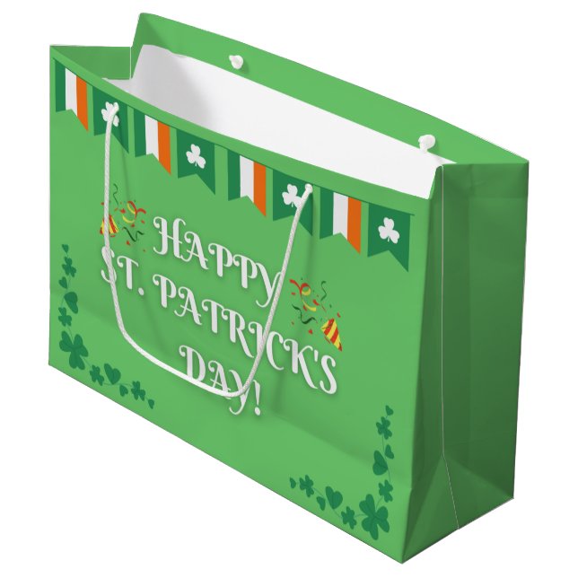 Grand Sac Cadeau Festive St. Patrick's Day Green (Devant Angle)