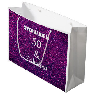Grand Sac Cadeau Fête d'anniversaire 50 ans Fifty Paillettes Rose V
