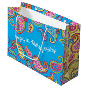 Grand Sac Cadeau Fête d'anniversaire colorée Paisley pour 1 an