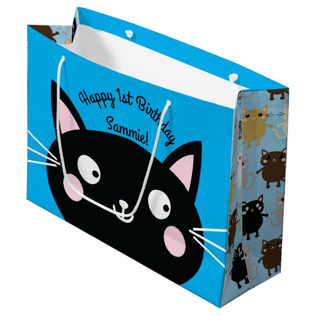 Grand Sac Cadeau Fête d'anniversaire du chat (Devant Angle)