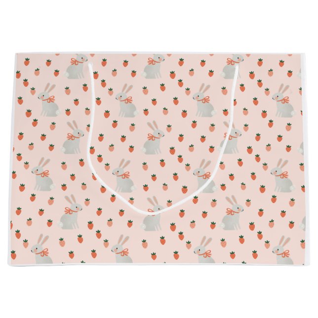Grand Sac Cadeau Fête d'anniversaire du lapin et de la fraise (Devant)