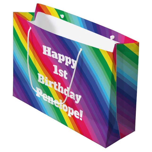 Grand Sac Cadeau Fête d'anniversaire Rainbow (Devant Angle)