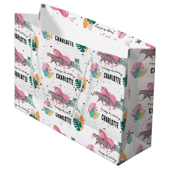 Grand Sac Cadeau Fête d'anniversaire sauvage Jungle Animaux Anniver (Devant Angle)