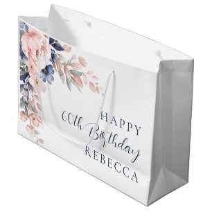 Grand Sac Cadeau Fête de 60 ans personnalisée à l'aquarelle florale