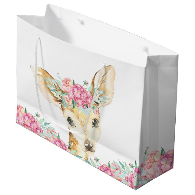 Grand Sac Cadeau Fête de bébé fille cerf (Devant Angle)