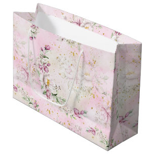 Grand Sac Cadeau Fête de bébé Fleur de Lune Rose