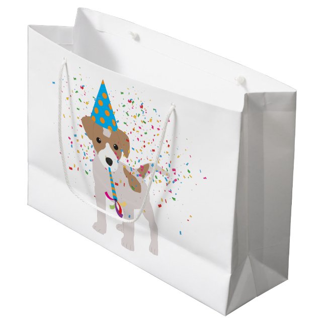 Grand Sac Cadeau Fête de chien - Animaux Chiot ayant une fête (Devant Angle)