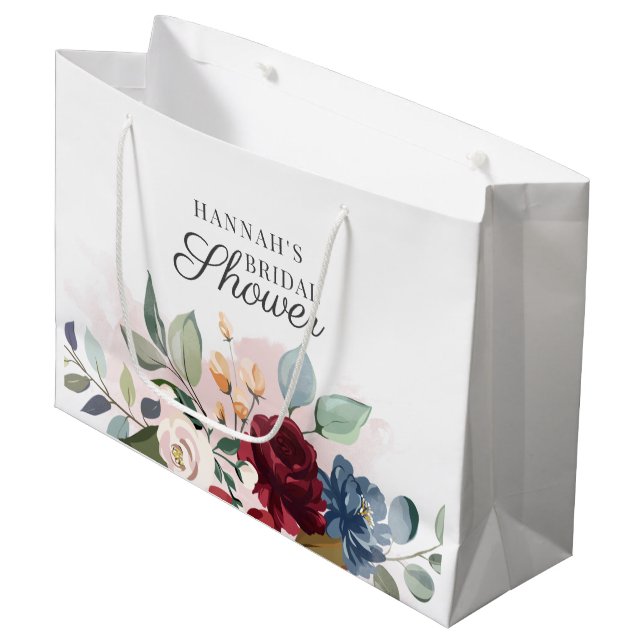 Grand Sac Cadeau Fête de mariage aquarelle rose blush floral (Devant Angle)