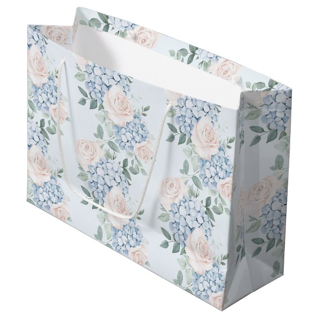 Grand Sac Cadeau Fête de mariage avec des fleurs roses bleues roman (Devant Angle)