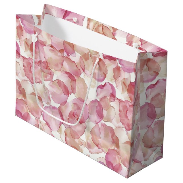 Grand Sac Cadeau Fête de mariage floral de pétales de rose rose rom (Devant Angle)