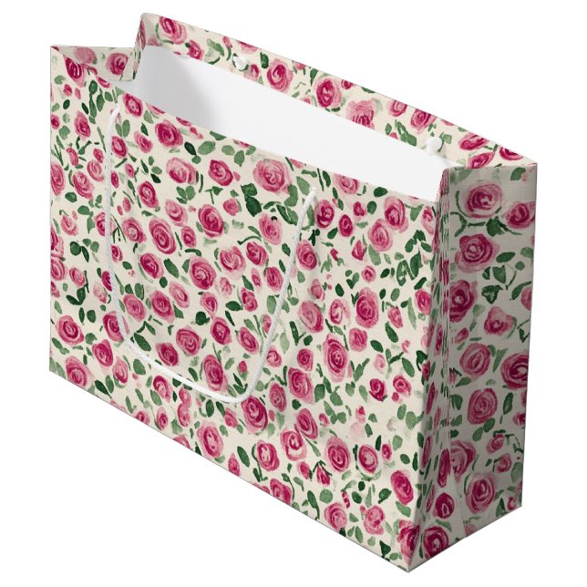 Grand Sac Cadeau Fête de mariage floral de roses roses chic (Devant Angle)