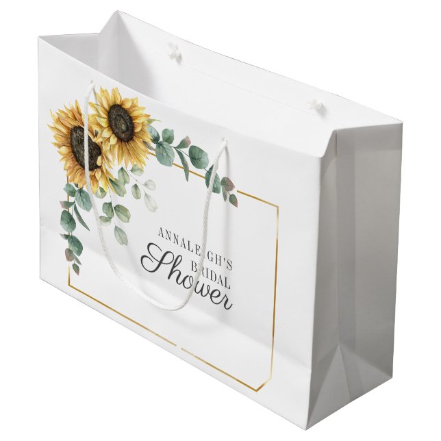 Grand Sac Cadeau Fête de mariage floral de tournesol eucalyptus écr (Devant Angle)