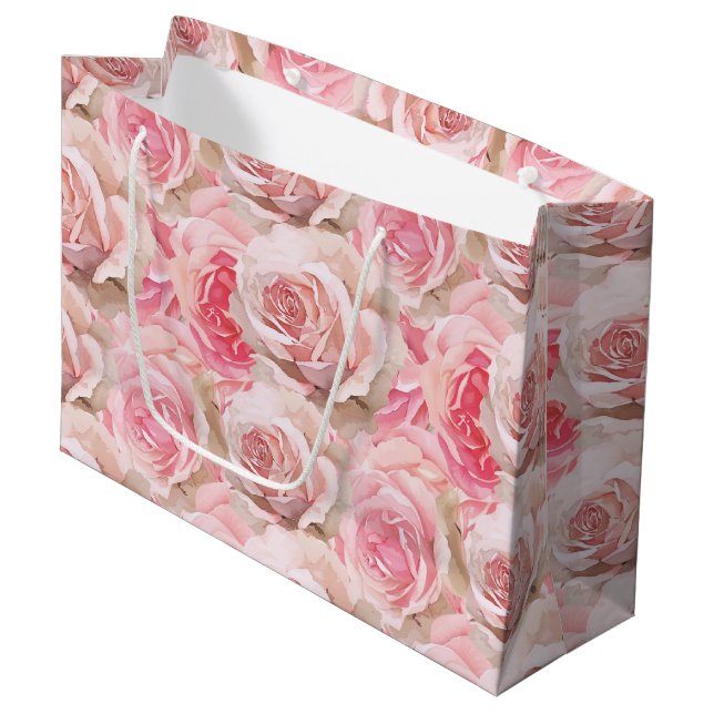 Grand Sac Cadeau Fête de mariage floral rose romantique (Devant Angle)