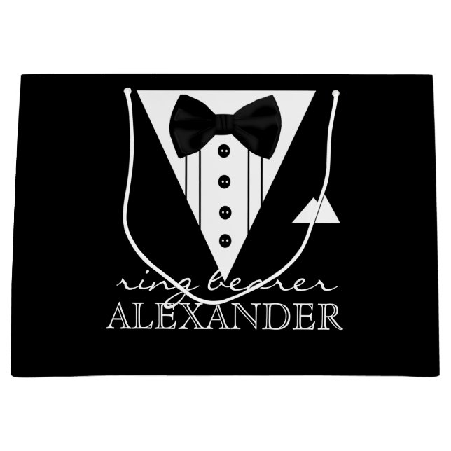 Grand Sac Cadeau Fête de mariage Porte-anneau personnalisé Tuxedo (Devant)